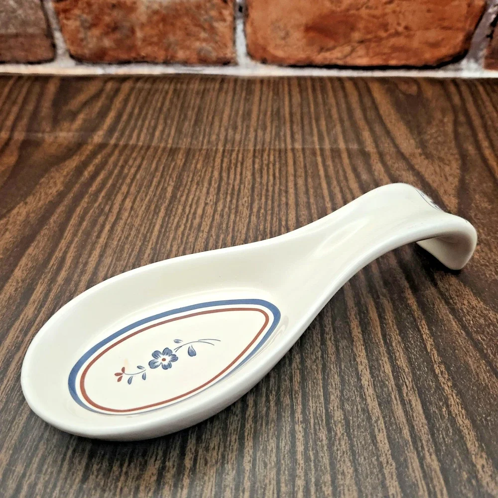 Vintage Country Floral Spoon Rest Farmhouse Kitchen Blue Red 8